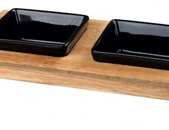 Voerset Keramiek Met Houten Onderstel Zwart 200 Ml 28X15X5 Cm