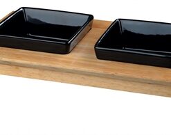 Voerset Keramiek Met Houten Onderstel Zwart 400 Ml 36X19X7 Cm