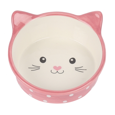 Pet Voerbak Kat Polka Roze / Creme 300 Ml