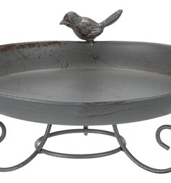 Vogelbad Metaal Op Voet Grijs 22X22 Cm 800 Ml
