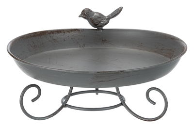 Vogelbad Metaal Op Voet Grijs 22X22 Cm 800 Ml
