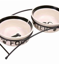 Voerbak / Drinkbak Set Eat On Your Feet Wit / Zwart 2X2,6 Ltr 25 Cm