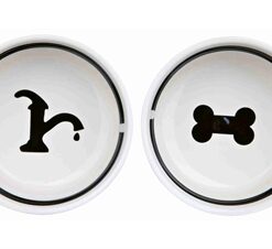 Voerbak / Drinkbak Set Eat On Your Feet Wit / Zwart 2X250 Ml 13Cm