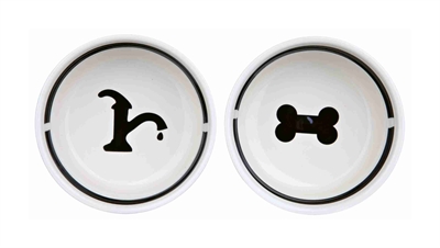 Voerbak / Drinkbak Set Eat On Your Feet Wit / Zwart 2X250 Ml 13Cm
