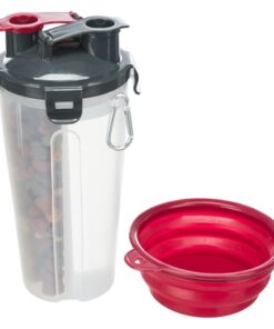 Waterfles / Voerfles Inclusief Reisbak Kunststof / Silicone 2X350 Ml 11X11X23 Cm