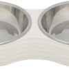 Voerbak Kat Dubbel Melamine / Rvs Wit 2X200 Ml 27X14X3 Cm