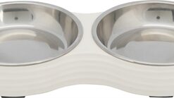 Voerbak Kat Dubbel Melamine / Rvs Wit 2X200 Ml 27X14X3 Cm