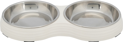 Voerbak Kat Dubbel Melamine / Rvs Wit 2X200 Ml 27X14X3 Cm