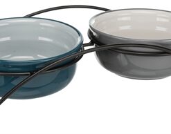 Voerbak-Set Keramiek  /  Metaal Petrol / Grijs 2X600 Ml
