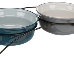 Voerbak-Set Keramiek  /  Metaal Petrol / Grijs 2X1,6 Ltr
