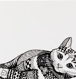 Placemat Kat Wit / Zwart 44X28 Cm 6 St