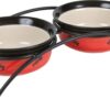 Voerbak / Waterbak Keramiek / Metaal Rood / Zwart / Crème 2X300 Ml 12 Cm