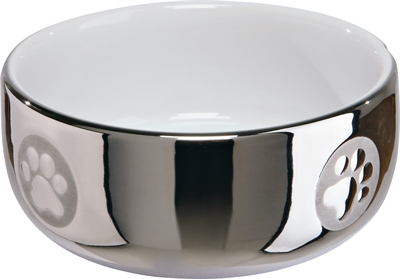 Voerbak / Waterbak Keramiek Zilver / Wit 11 Cm 300 Ml 4 St