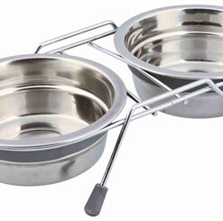 Voer / Waterbak-Set Klapperbescherming Rvs / Metaal Grijs 2X450 Ml 2 St