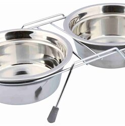 Voer / Waterbak-Set Klapperbescherming Rvs / Metaal Grijs 2X900 Ml