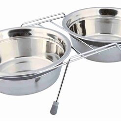 Voer / Waterbak-Set Klapperbescherming Rvs / Metaal Grijs 2X1,5 Ltr