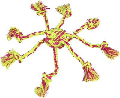 Touwspeeltje Met Ingevlochten Bal Lime/Magenta 7X7X7 Cm 3 St