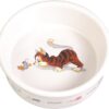 Voerbak / Waterbak Stripkat Met Muis Keramiek Wit 12 Cm 200 Ml 4 St
