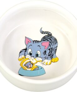 Voerbak / Waterbak Stripkat Met Bak Keramiek Wit 11 Cm 300 Ml 4 St