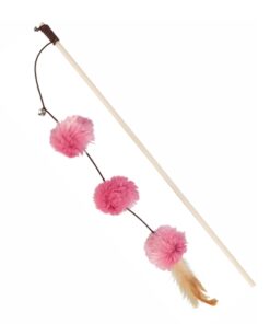 Speelhengel Pompomballen Hout / Pluche Met Valeriaan Roze 40 Cm 4 St