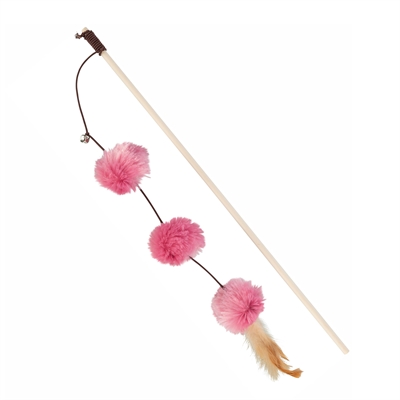 Speelhengel Pompomballen Hout / Pluche Met Valeriaan Roze 40 Cm 4 St