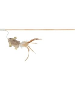Speelhengel Muis Met Veren Hout / Pluche Met Catnip 50 Cm 4 St