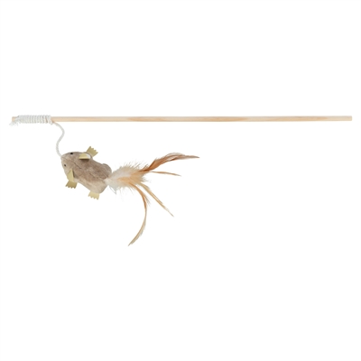 Speelhengel Muis Met Veren Hout / Pluche Met Catnip 50 Cm 4 St