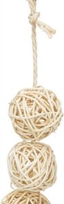 3 Rotan Ballen Met Bel Aan Touw Naturel 24 Cm
