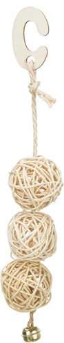 3 Rotan Ballen Met Bel Aan Touw Naturel 24 Cm