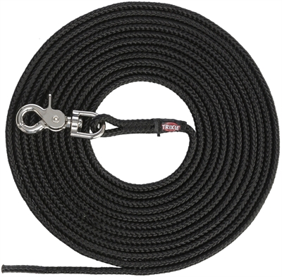 Hondenriem Sleeplijn Trigger Snap Haak Rond Zwart 20 Mtr X 0,6 Cm