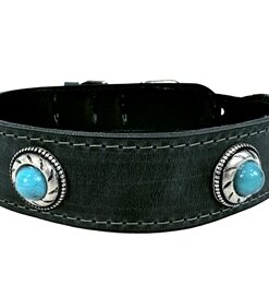 Halsband Hond Boho Treasure Stone Vintage Leer Antraciet 42-50X3,5 Cm