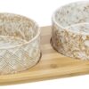 Set Voerbak / Waterbak Keramiek / Bamboe Wit / Natuur 2X300 Ml 30X6X15 Cm
