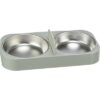 Voerbak / Drinkbak Dubbel Voor #24347 Kunststof / Rvs Wit 32X16X5 Cm 2X500 Ml