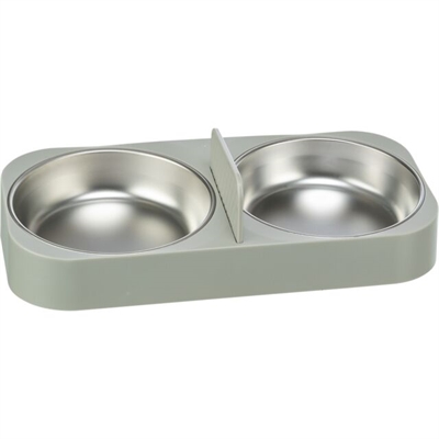 Voerbak / Drinkbak Dubbel Voor #24347 Kunststof / Rvs Wit 32X16X5 Cm 2X500 Ml