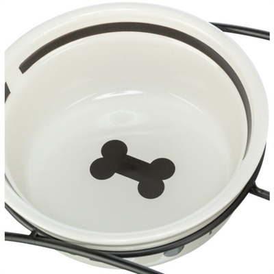 Voerbak Hond Food Keramiek Wit / Zwart 250 Ml 13 Cm