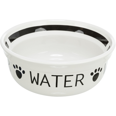 Drinkbak Hond Water Keramiek Wit / Zwart 2,6 Ltr 25 Cm