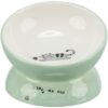 Voerbak / Drinkbak Kat Verhoogd Keramiek Salie / Wit 150 Ml 13 Cm
