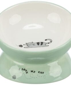 Voerbak / Drinkbak Kat Verhoogd Keramiek Salie / Wit 150 Ml 13 Cm