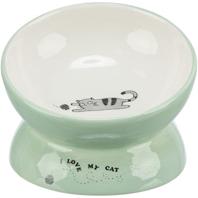 Voerbak / Drinkbak Kat Verhoogd Keramiek Salie / Wit 150 Ml 13 Cm