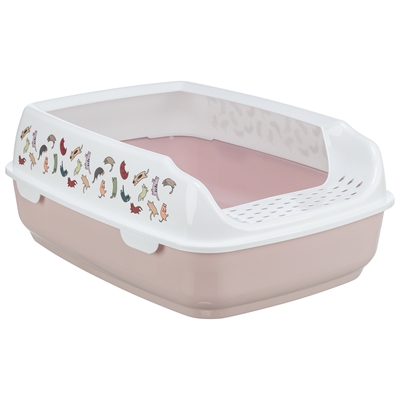 Kattenbak Delio Met Rand Bedrukt Lichtroze / Wit 50X38X20 Cm