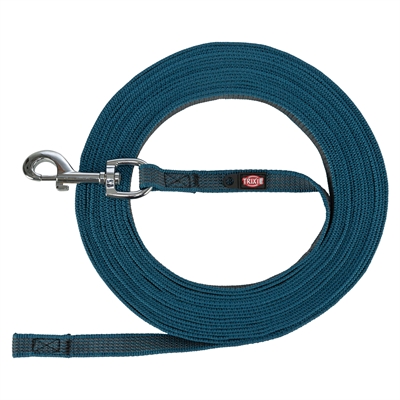 Hondenriem Sleeplijn Met Rubber Anti Slip Petrol Blauw L/Xl 15 Mtr X 1,7 Cm