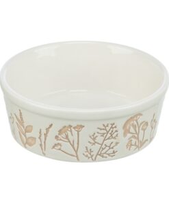Voerbak / Drinkbak Hond Plantmotief Structuur Keramiek Wit / Taupe 1,2 Ltr 20 Cm