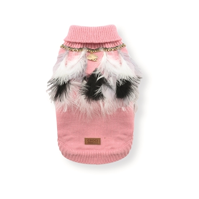 Hondentrui Met Veren Roze / Wit 30 Cm