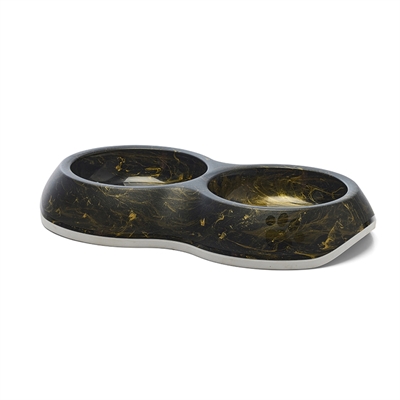 Voerbak Delice Dubbel Marble Zwart / Goud 26X15,5X4 Cm 2X200 Ml