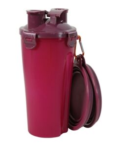 Bvk 2In1 Reisset Fles Met Voerbak En Drinkbak Rood 2X350 Ml