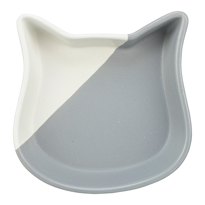 Voerbak Kat Kattenkop Keramiek Grijs / Wit 13 Cm 200 Ml