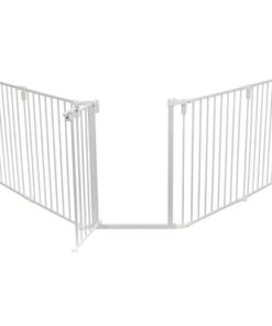 Hondenhek Afsluithek Metaal 5-Delig Met Deur Wit 62,5-300X76,5 Cm