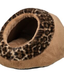 Kattenmand Iglo Leo  Soft Pluche Bruin / Panterprint 35X41X26 Cm