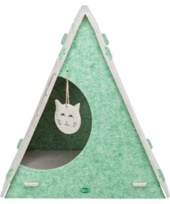 Kattenmand Speelbox Lucy Driehoekig Vilt Zand / Groen 46X38X50 Cm