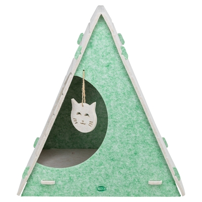 Kattenmand Speelbox Lucy Driehoekig Vilt Zand / Groen 46X38X50 Cm